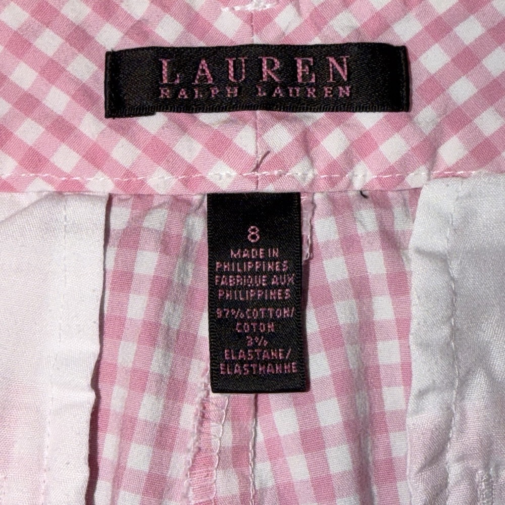 Lauren Ralph Lauren Pink & White Gingham Chino Shorts Size 8 Flat Front Preppy - Picture 3 of 5